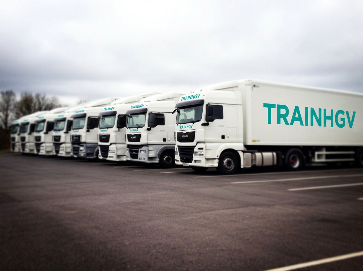 TrainHGV training fleet parked at a UK depot